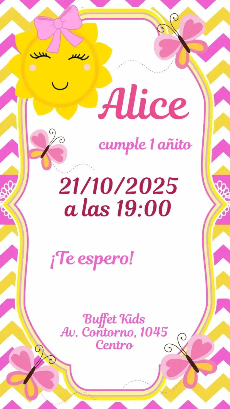 Invitación Solcito – tema Cumpleaños Infantil colores cálidos, elementos lúdicos, estilo alegre, diseño colorido, temática solar, visuales infantiles