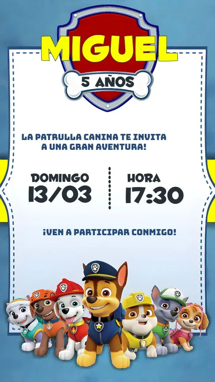 Invitación Patrulla Canina Azul