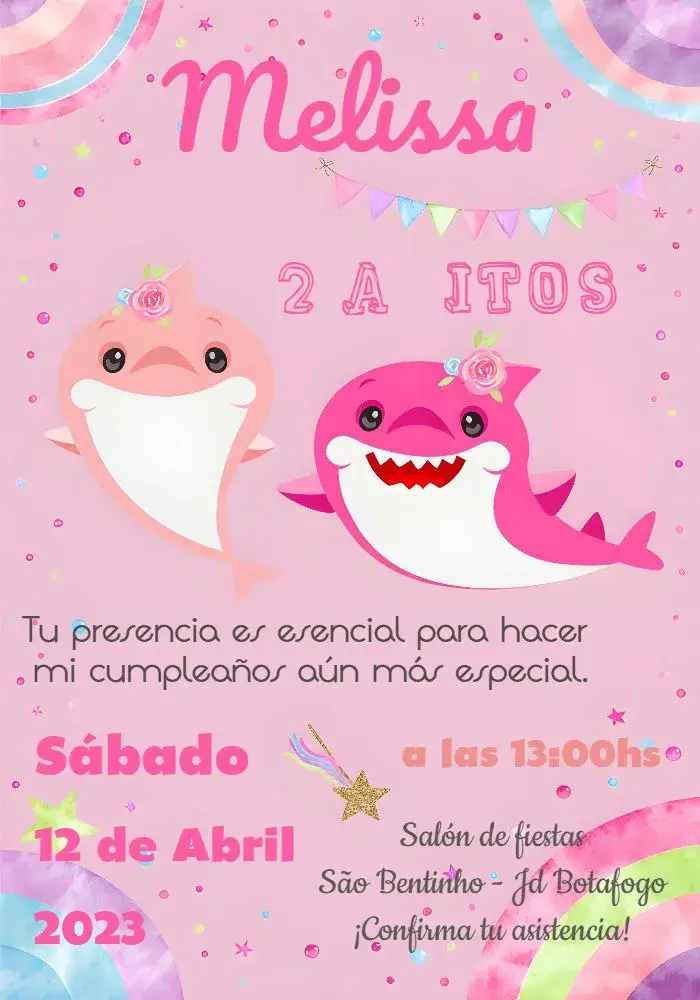 Invitación Baby Shark Rosa