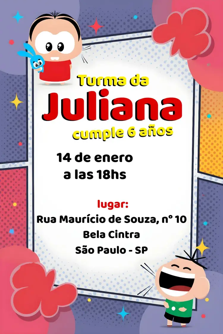 Invitación Turma Da Mônicatoy Bolo editable y personalizable