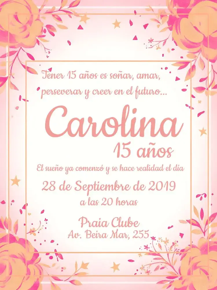 Invitación 15 Años Floral - Rosa y Blanco Flores