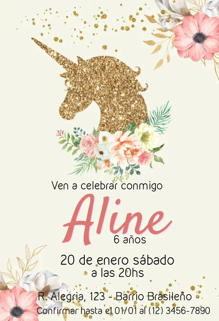 Invitación Unicornio Floral