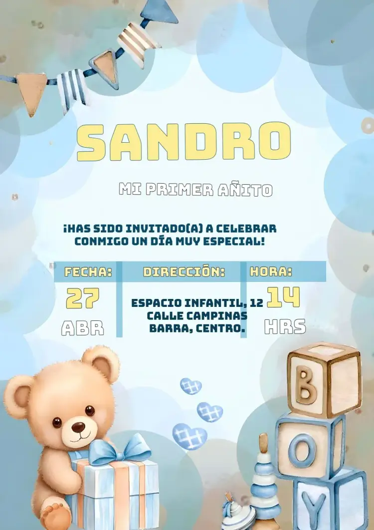 Invitación Oso Acuarela Globo