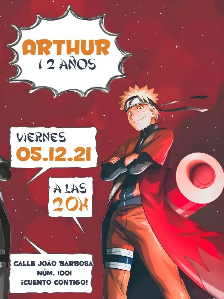 Invitación Naruto Con Foto Cómics Blanco – tema Cumpleaños Infantil cómics, manga, moderno, colorido, temático