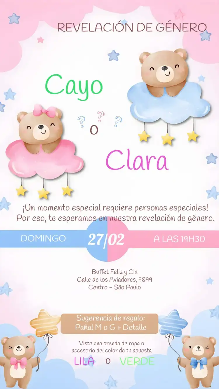 Baby Shower de Revelación Ositos Acuarela Niño
