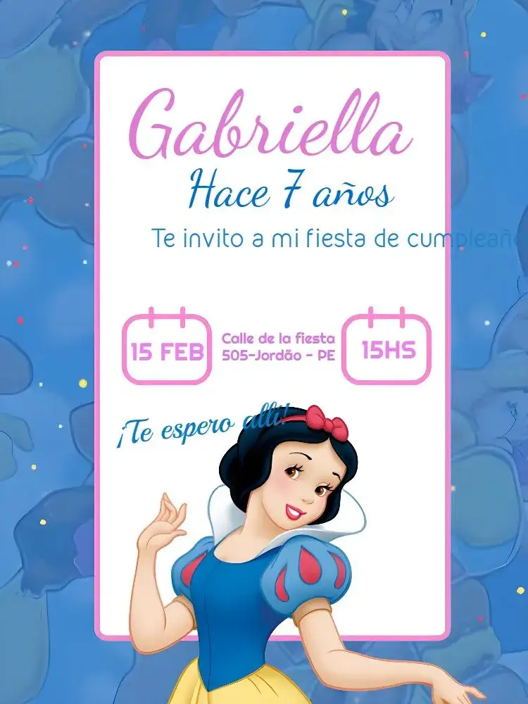Invitación Blancanieves Disney – tema Despedida de Soltera mágico, colorido, infantil, fantasía, princesa, Disney