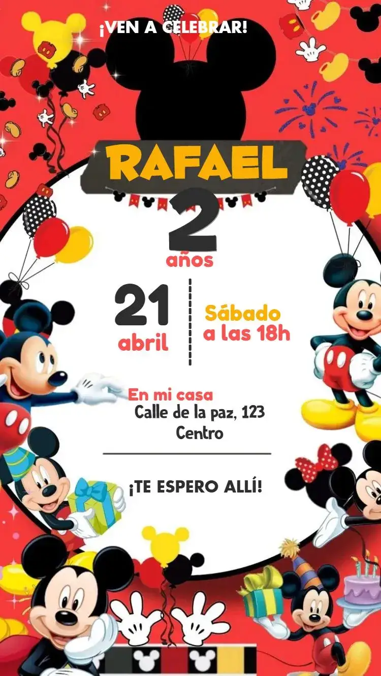 Invitación Mickey Mouse – tema Más buscados Disney, colorido, divertido, infantil, temático