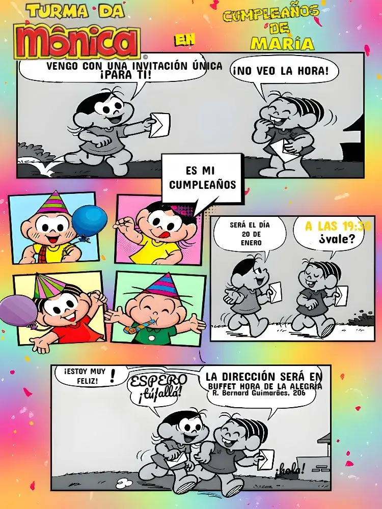 Invitación Turma De La Mónica Cómics Colorido editable y personalizable
