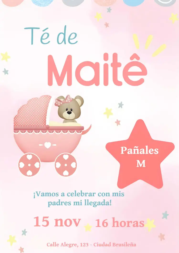 Invitación Baby Shower Osito Regalos