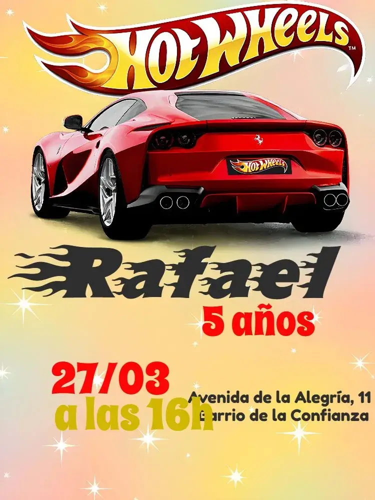 Invitación Hot Wheels Dorado