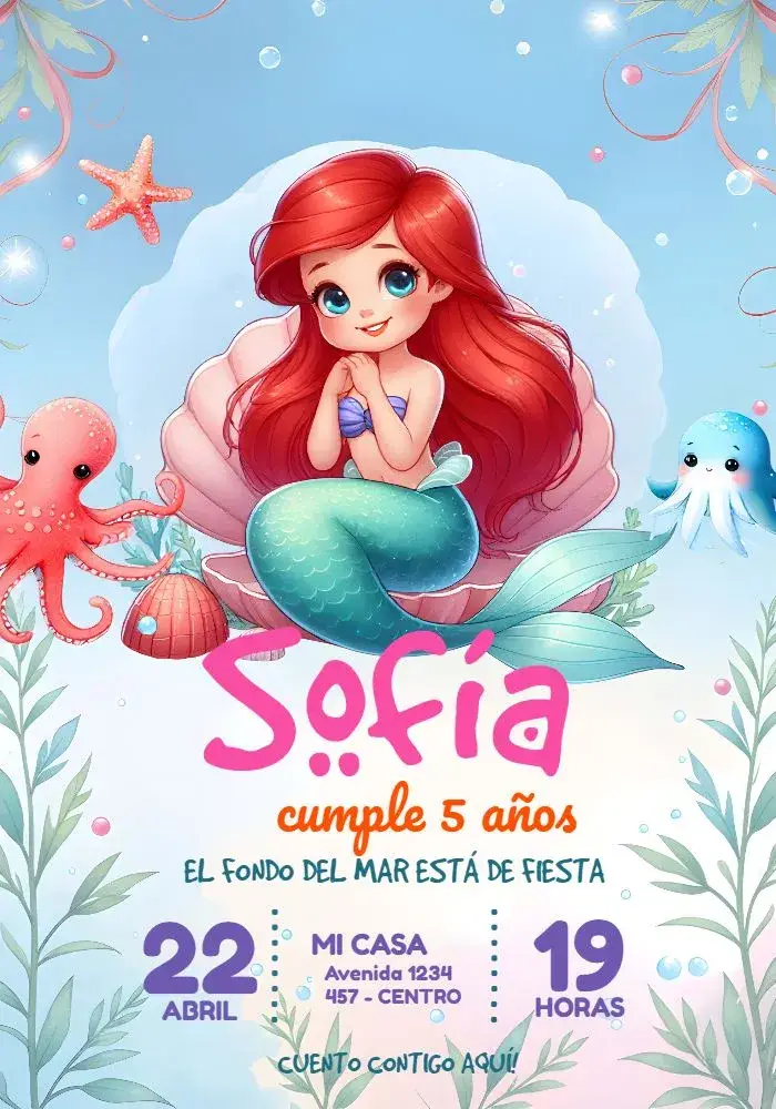 Invitación Ariel La Sirenita Niña
