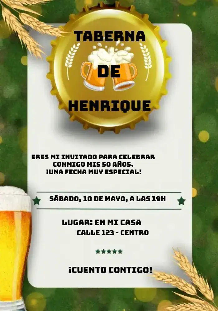 Invitación Bar Verde – tema Cumpleaños bar, moderno, vibrante, relajado, cuadriculado, cervecero