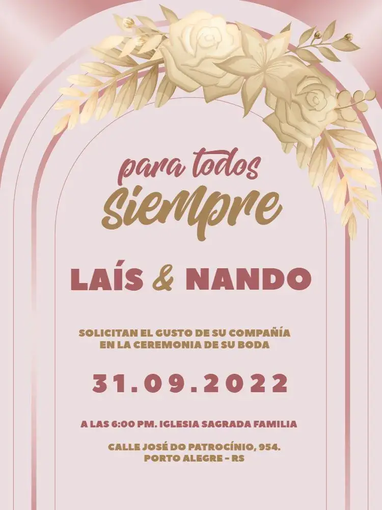 Invitación Boda Rose Gold Rosa Moderna
