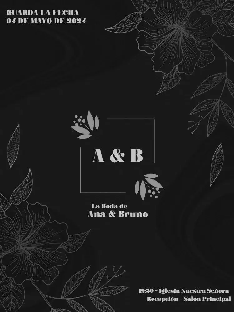Invitación Boda Elegante Y Sofisticada Pareja – tema Boda elegante, chic, floral, oscuro, moderno