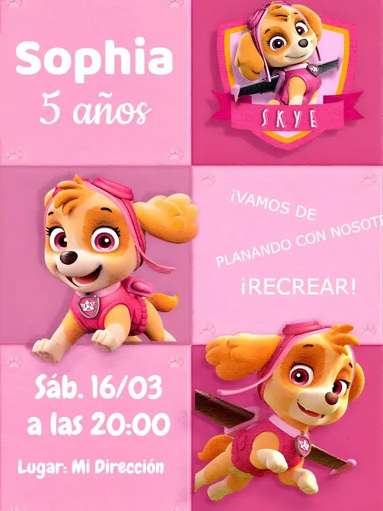 Invitación Skye Patrulla Canina Patrol