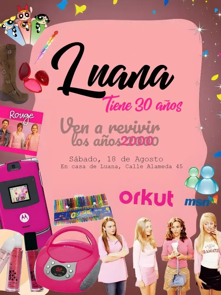 Invitación Anos 2000 Vintage Chica