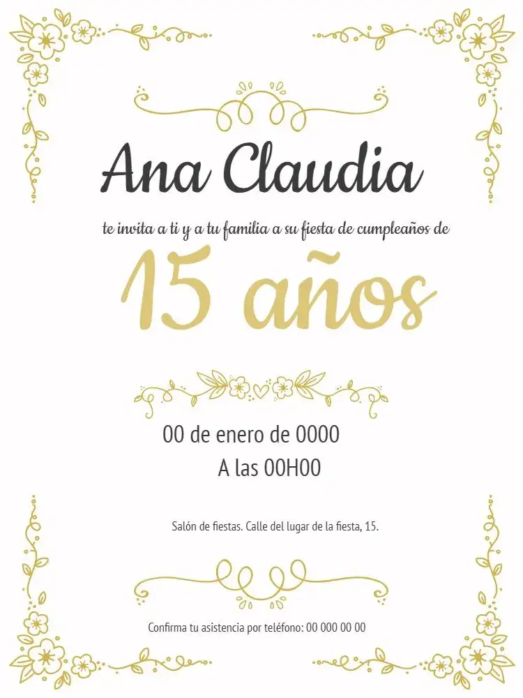 Invitación Celebración de 15 Años – tema Cumpleaños floral, delicado, blanco, moderno, elegante