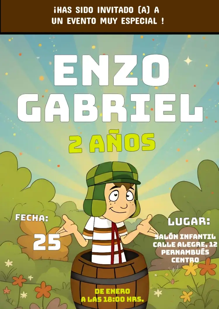 Invitación Chaves El Chavo Seu – tema Más buscados colorido, divertido, temático, vintage, ilustraciones infantiles
