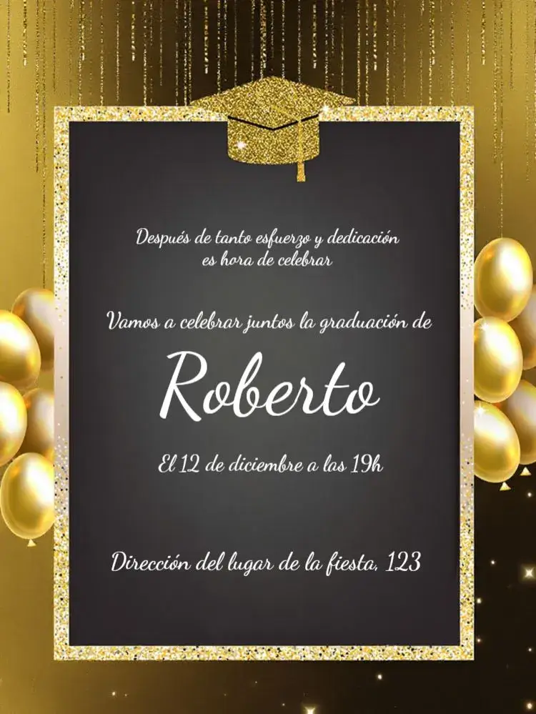 Invitación Graduación Globos de Purpurina