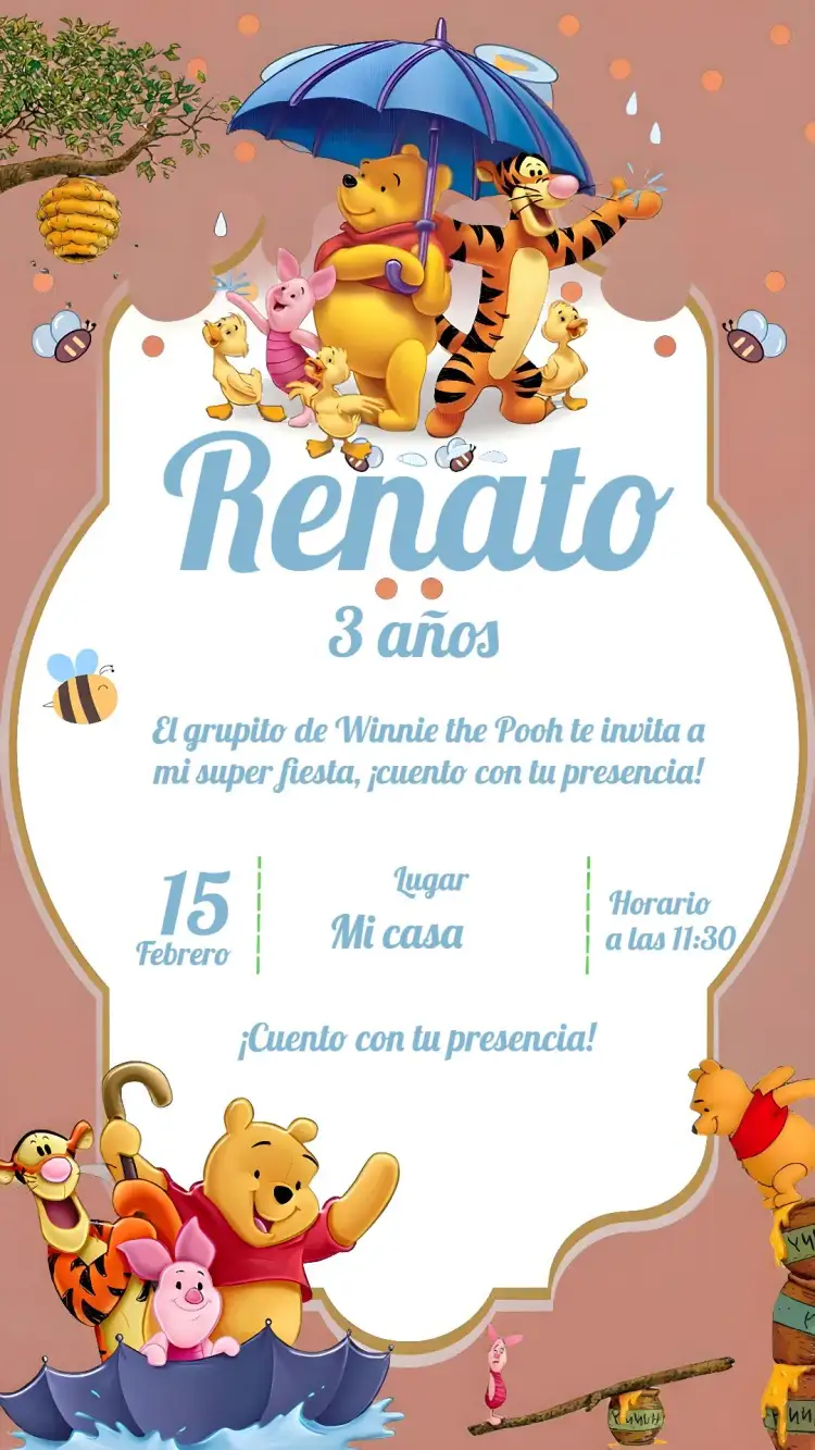 Invitación Winnie the Pooh and Tigger – tema Más buscados colorido, infantil, ilustración divertida, tema Disney, alegre, amigos