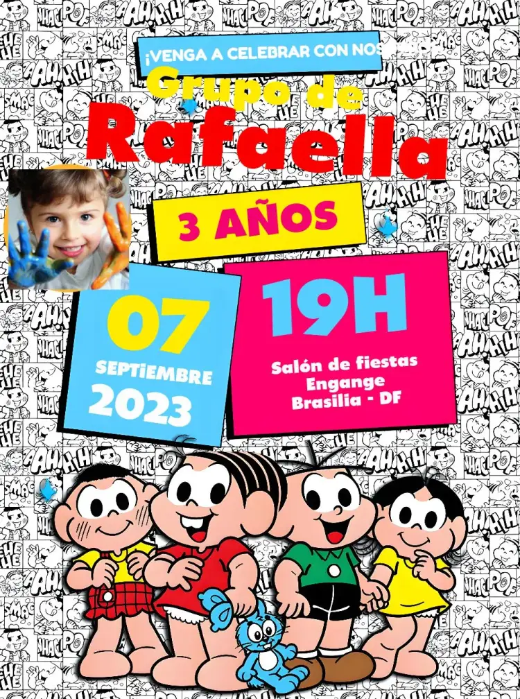 Invitación Turma Da Mônica Con Foto Cartoon editable y personalizable