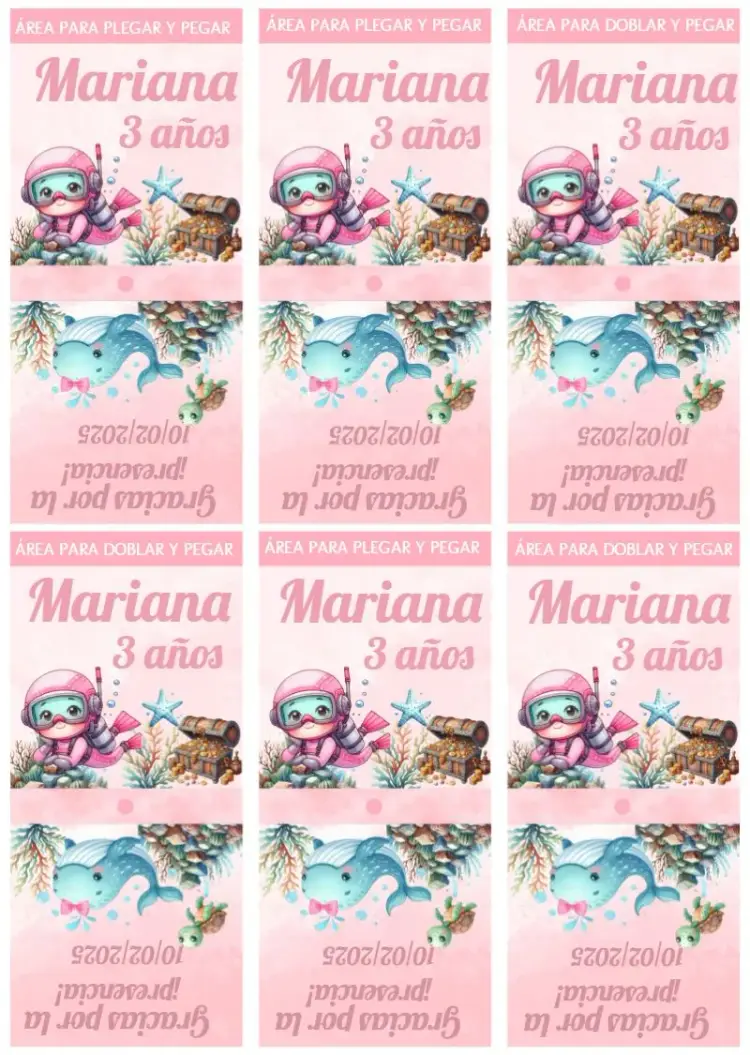 Invitación Capa Para Pirulito Fondo Del Mar Rosa Sirena
