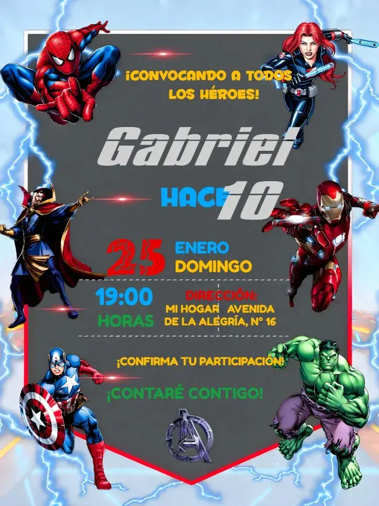 Invitación Vengadores Rojos editable y personalizable