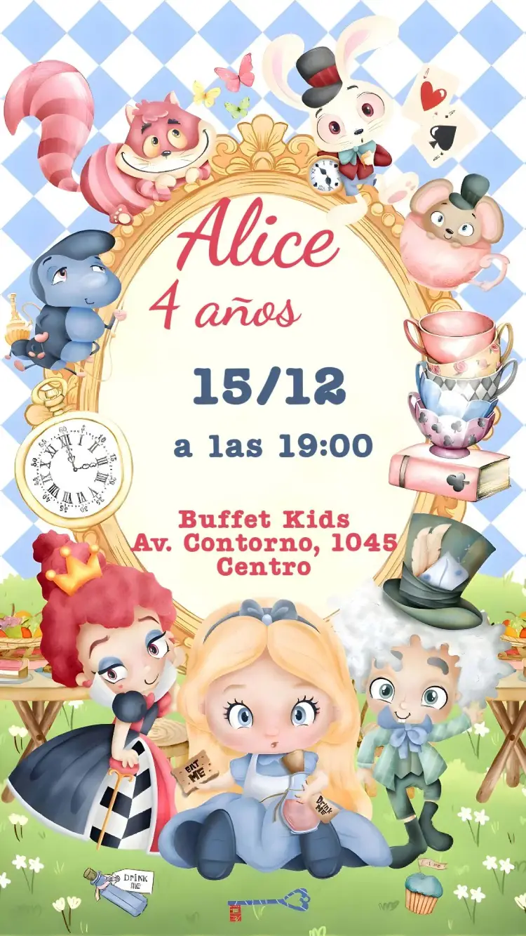 Invitación Alicia en el país de las Maravillas editable y personalizable