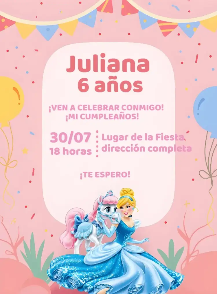 Invitación Cenicienta Y Pony Niña