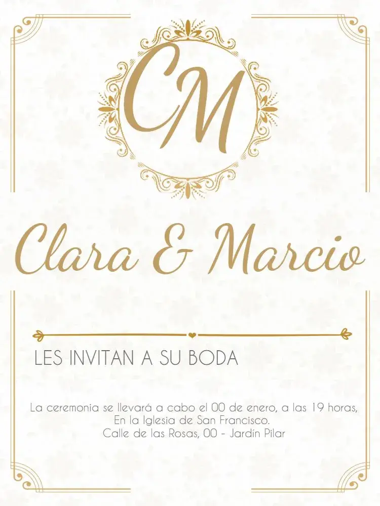 Invitación Boda Clásica Con Iniciales Adulto