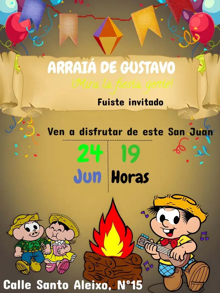 Invitación Arraiá Turma Da Mônica Monica editable y personalizable