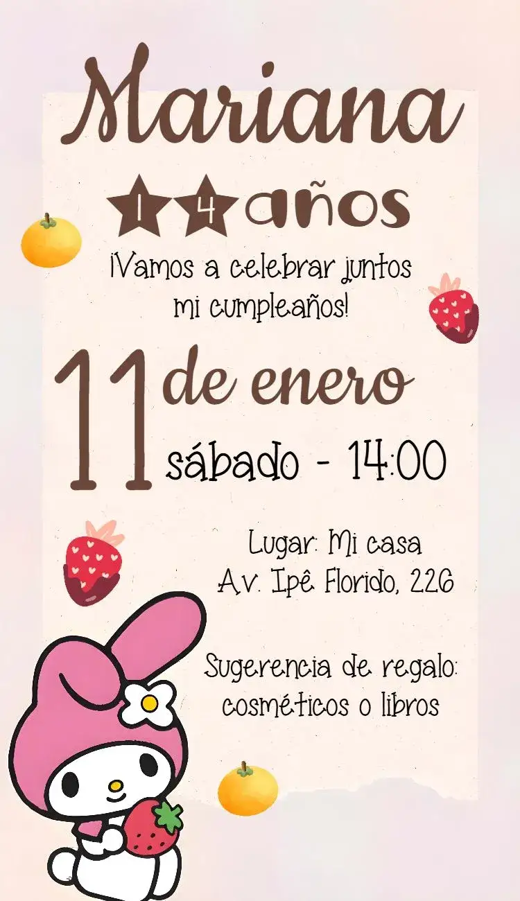 Invitación My Melody Hello Kitty Fiesta – tema Cumpleaños Infantil rosa, lúdico, temático, divertido, colorido, jardín