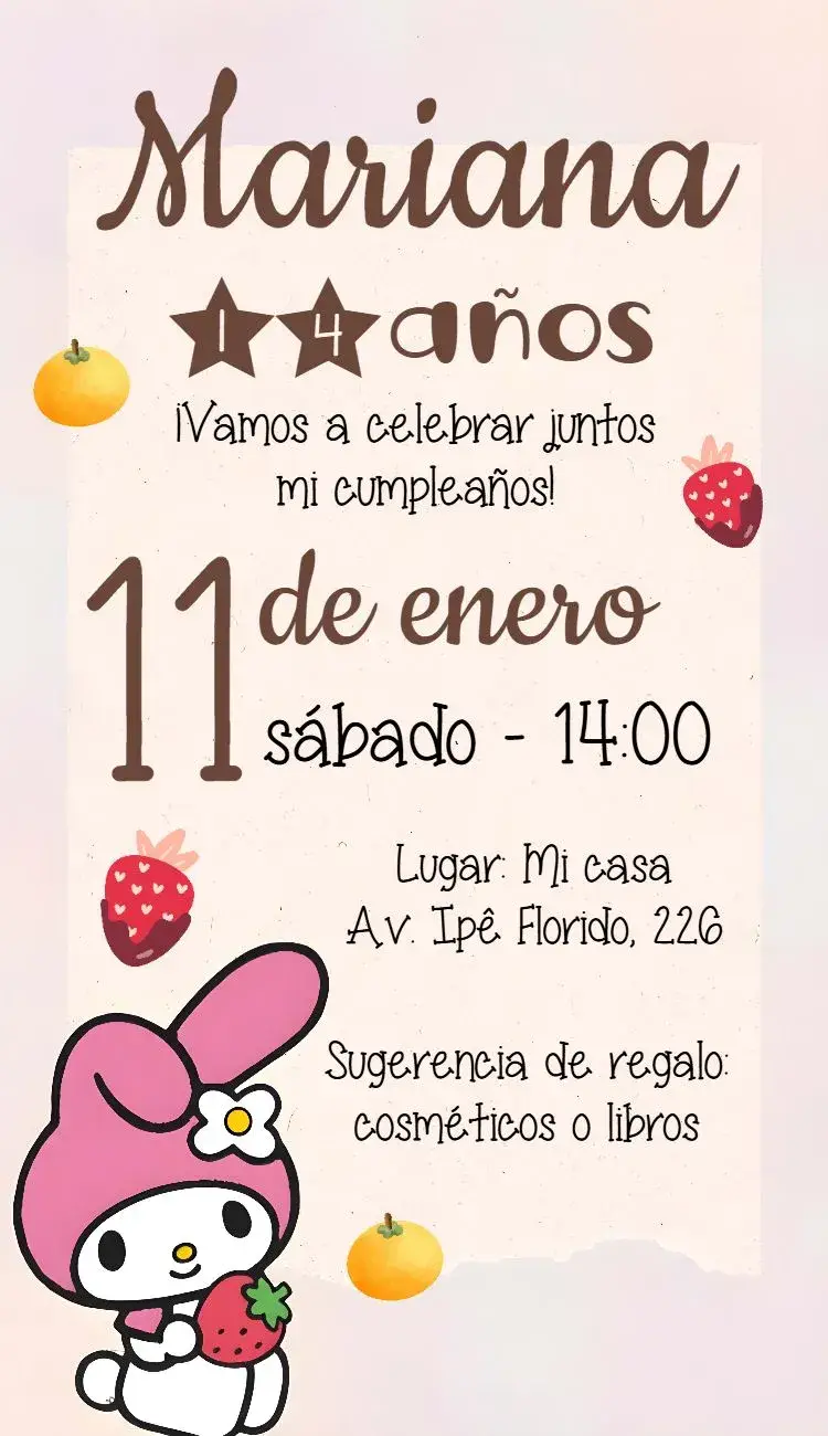 Invitación My Melody Hello Kitty Fiesta