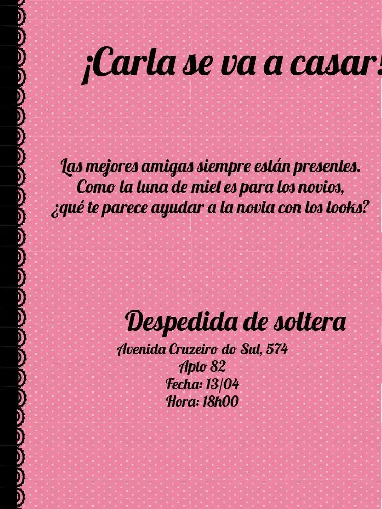 Invitación Despedida De Soltera Celebración – tema Baby Shower rosa, negro, encaje, femenino, moderno