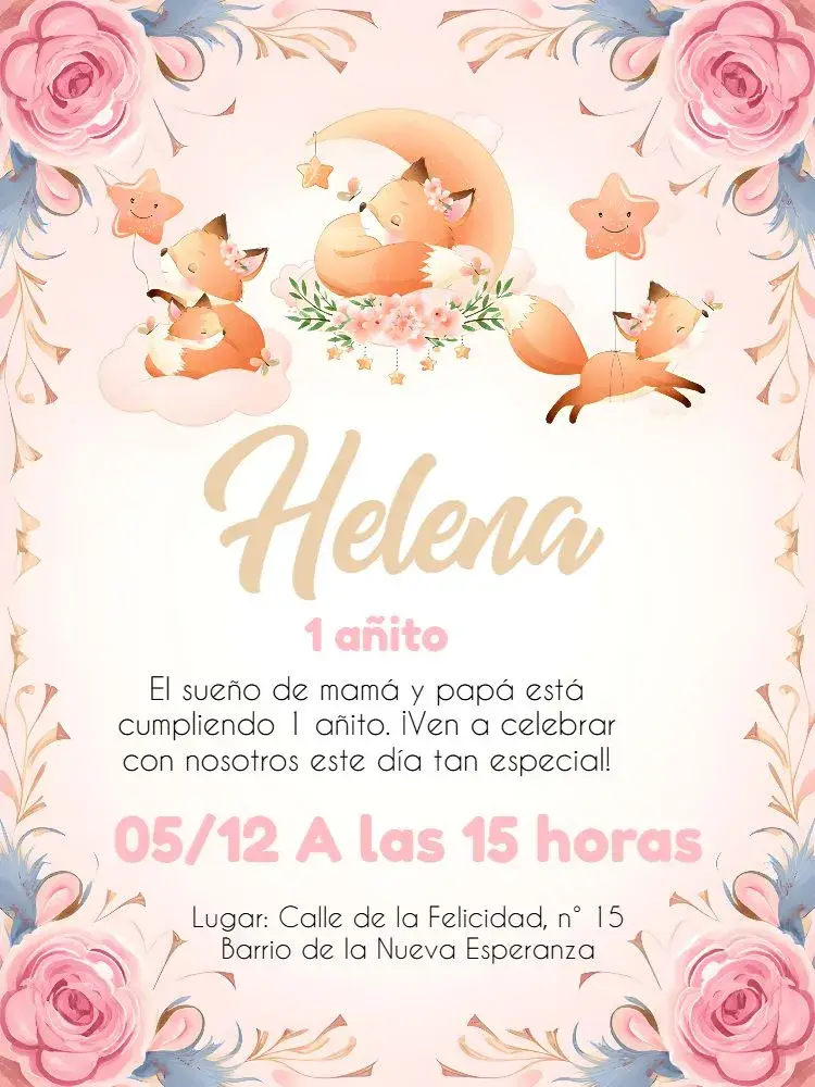 Invitación Zorro Floral Rosa