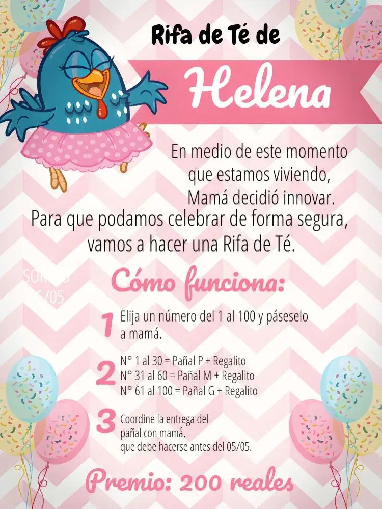 Invitación Té Rifa Gallina Pintadita Amarillo – tema Té Rifa amarillo vibrante, divertido, infantil, colorido, lúdico, temático