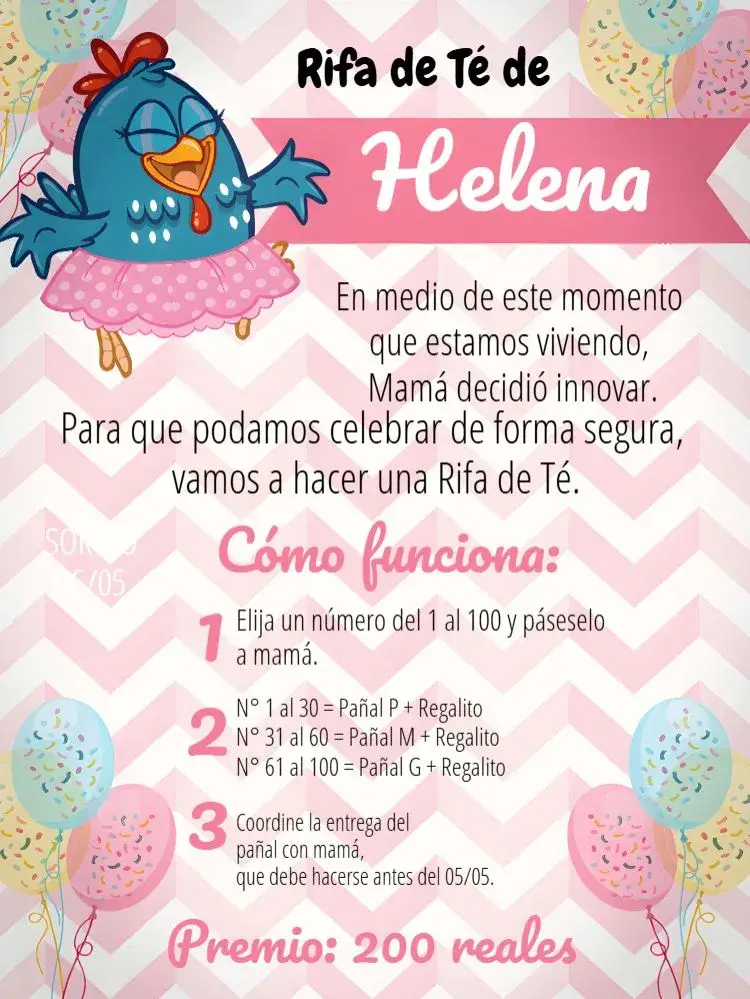 Invitación Té Rifa Gallina Pintadita Amarillo