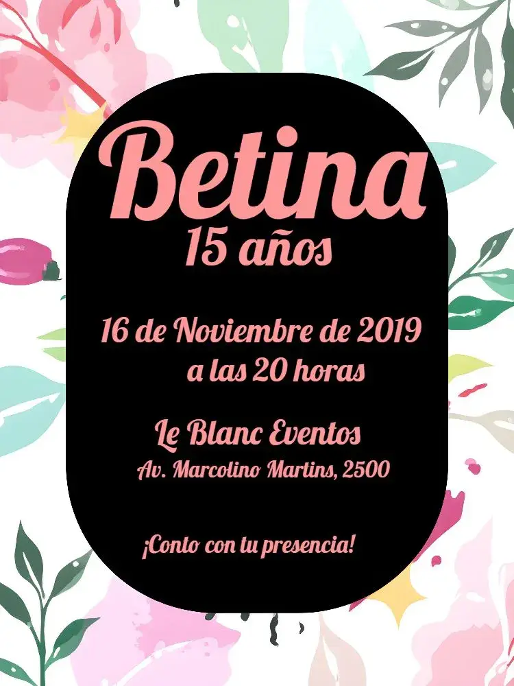Invitación De 15 Años Floral - Negro Morado