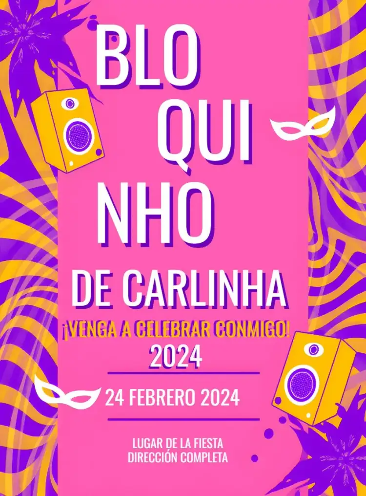 Invitación Bloquinho Carnaval Amarillo – tema Fechas Conmemorativas carnaval, vibrante, divertido, colorido, festivo