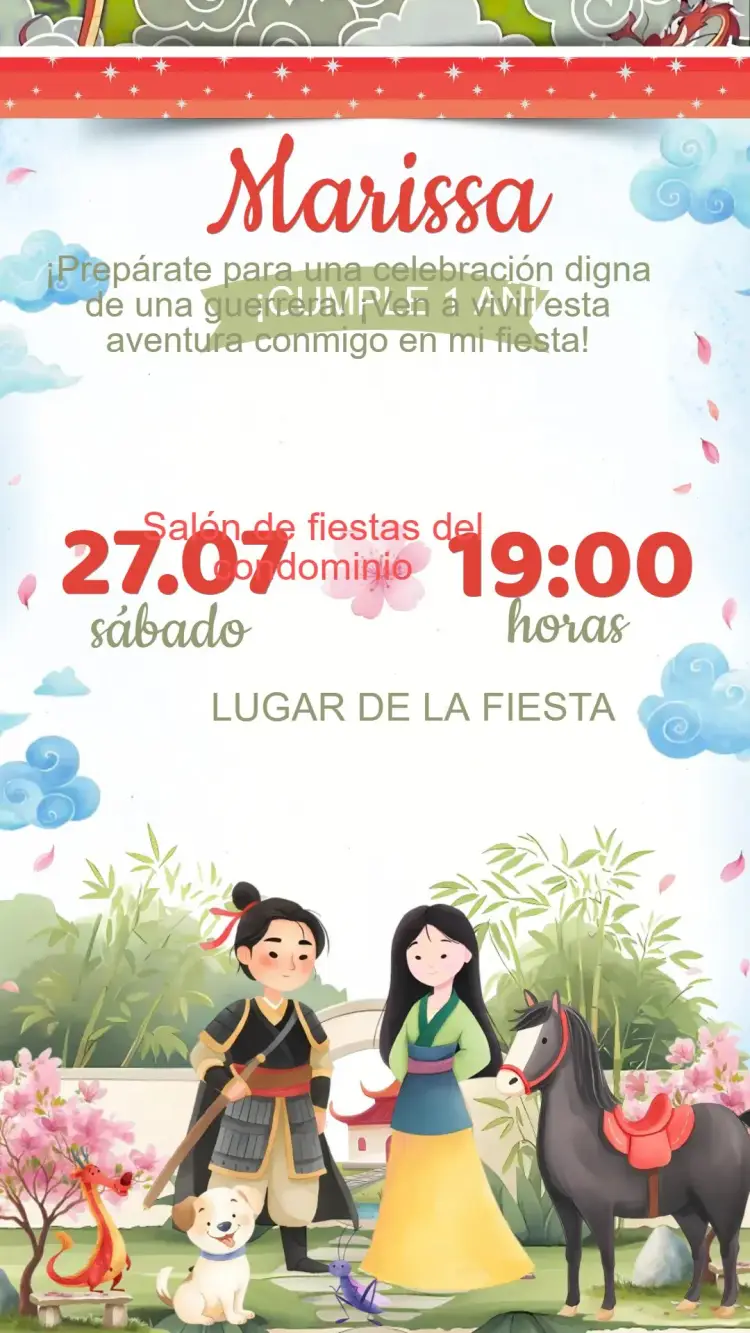 Invitación Cumpleaños Princesa Mulan