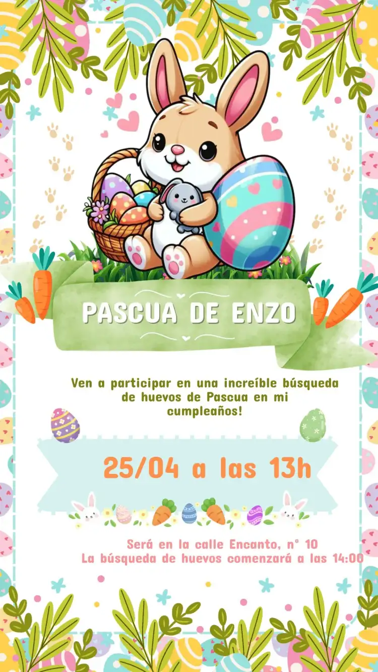 Invitación Digital Cumpleaños Infantil Conejo de Pascua
