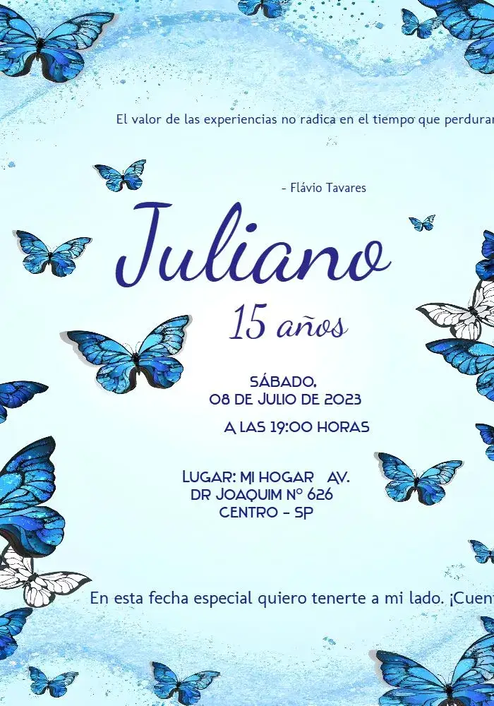 Invitación 15 Años Azul – tema 15 años azul, elegante, moderno, fiesta, joven
