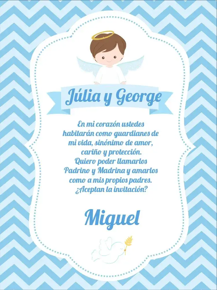 Invitación Padrinos Bautismo Niño Bautizado – tema Bautismo delicado, pastel, religioso, moderno, ilustración infantil