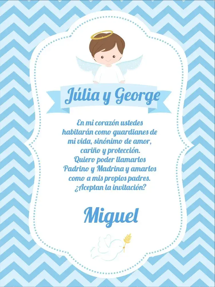 Invitación Padrinos Bautismo Niño Bautizado