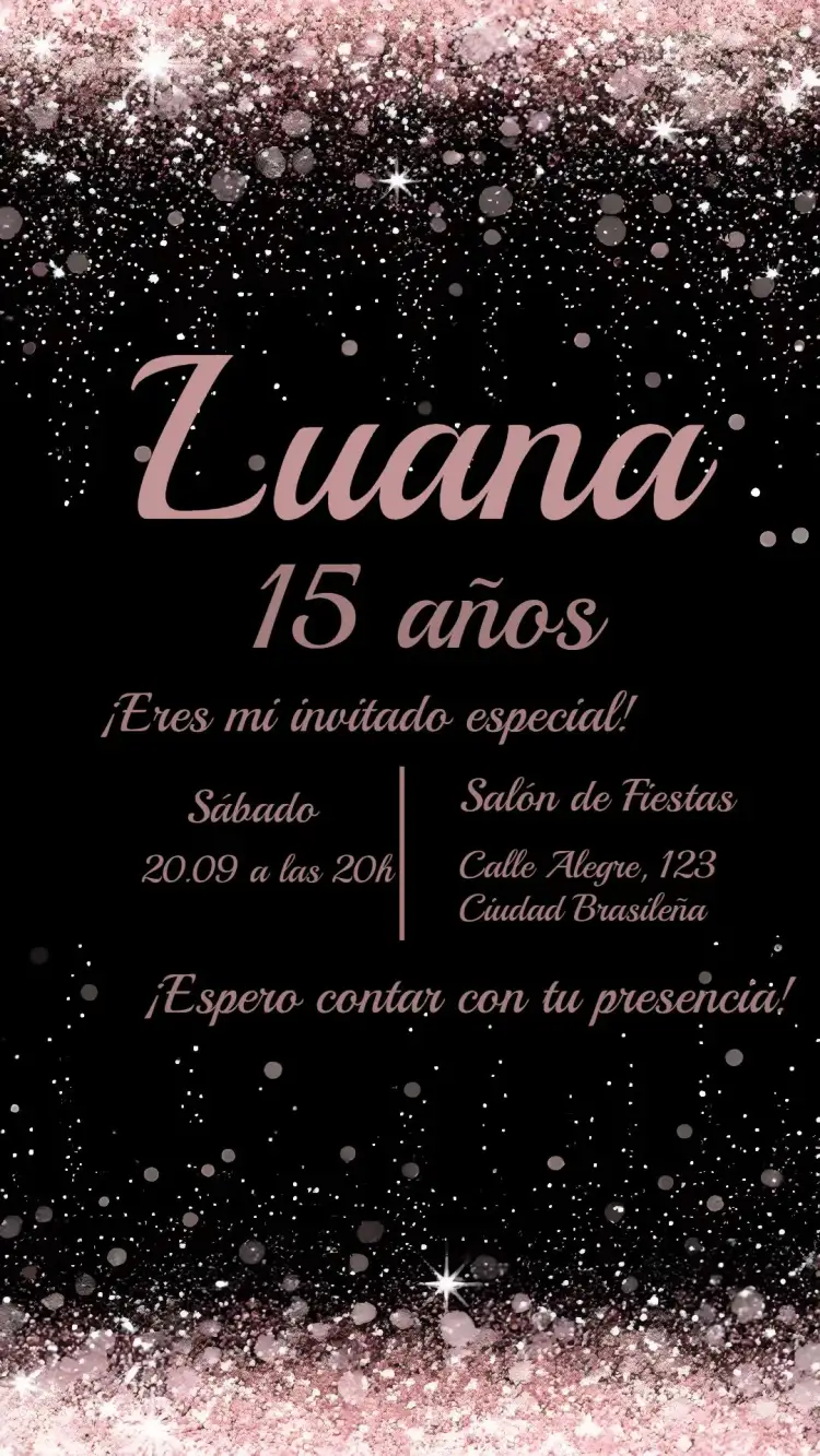 Invitación 15 Años Brillo Dorado – tema 15 años brillantina, dorado, negro, elegante, moderno, sofisticado