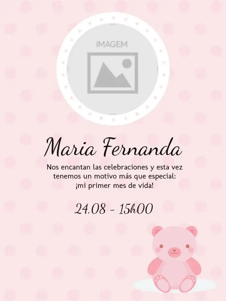 Invitación Bebé Online – tema Baby Shower rosa, oso de peluche, tierno, lúdico, infantil, digital