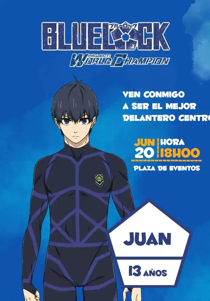 Invitación Blue Lock Cumpleaños – tema Cumpleaños Infantil fútbol, moderno, vibrante, dinámico, deportivo