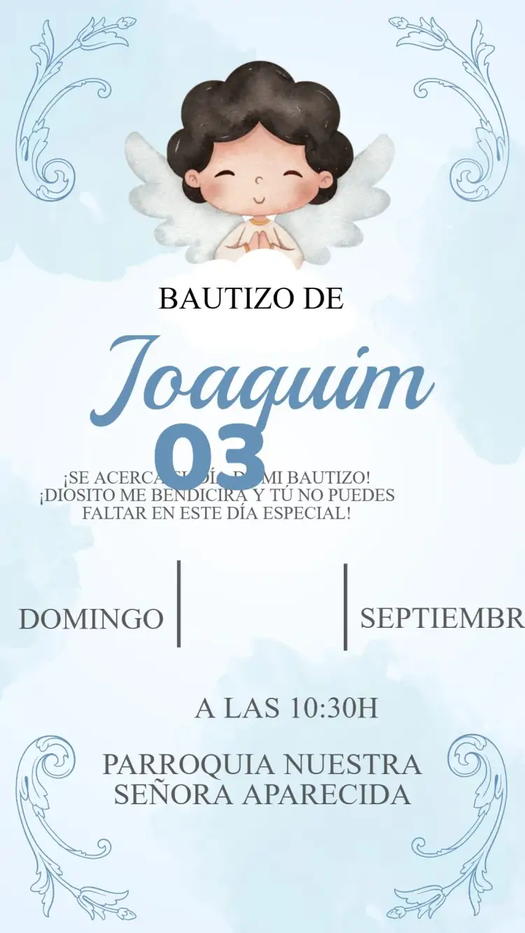 Invitación Invitación de Bautizo – tema Bautismo delicado, pastel, ángeles, floral, moderno, clásico