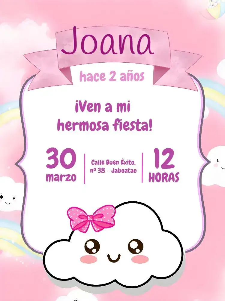 Invitación Lluvia De Amor – tema Cumpleaños Infantil colorido, lúdico, infantil, nubes, amor, temática de lluvia