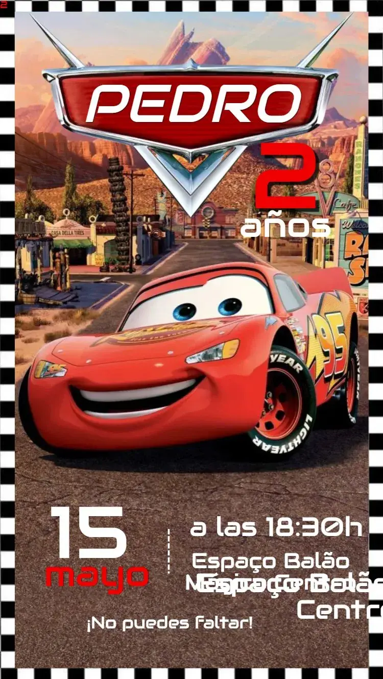 Invitación Carros Relámpago Mcqueen editable y personalizable